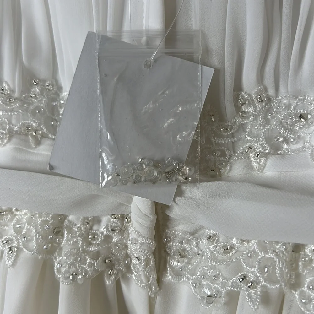 David's Bridal Girls Ivory Beaded Empire Waist Formal Dress - Picture 6 of 9